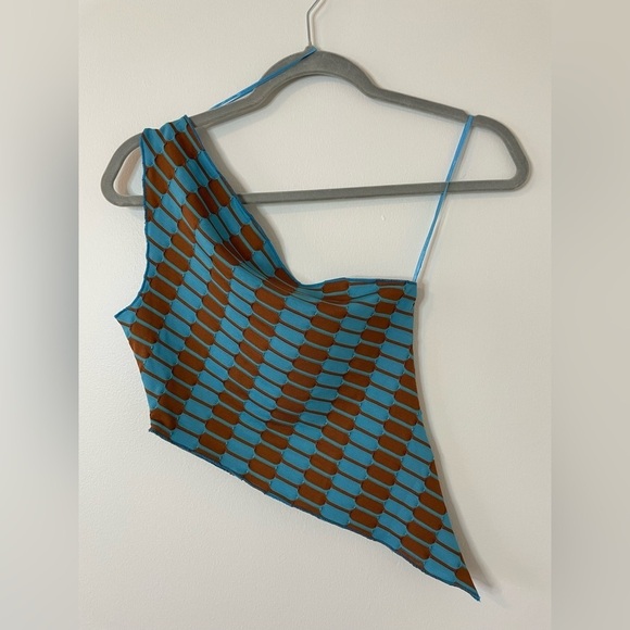 🐈NWT Zara Asymmetrical Jacquard One Should Crop Top S - Picture 2 of 8